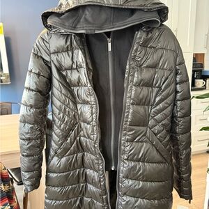 French Connection Black Puffer Quilted Hooded Jacket